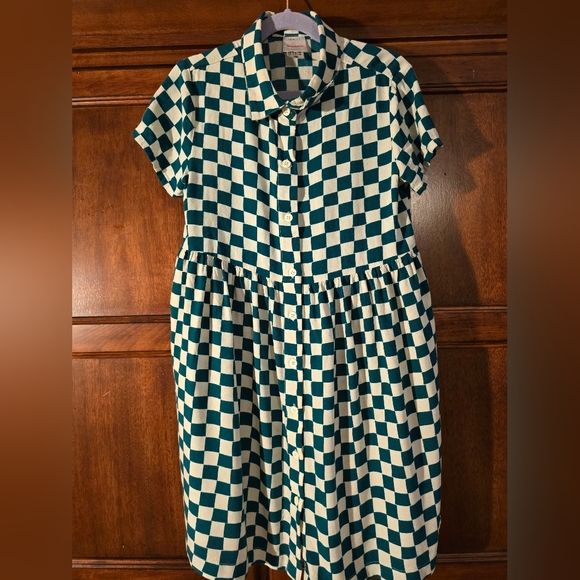 Hannah Anderson Girls Checkerboard Button Front Shirt Dress Sz8 - Picture 2 of 4